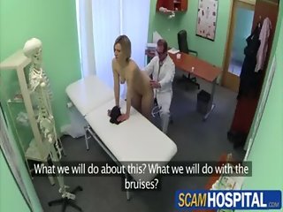 Blonde horny patient gets fucked by her doctor in the examining table