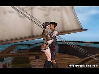 Hot 3D brunette pirate sucks cock and gets fucked